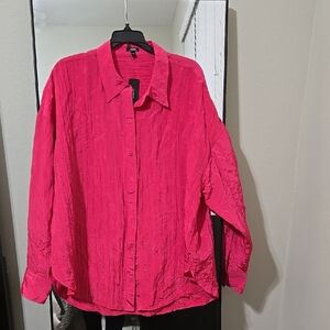 NWT! Hot Pink Button-Up Boyfriend Blouse
